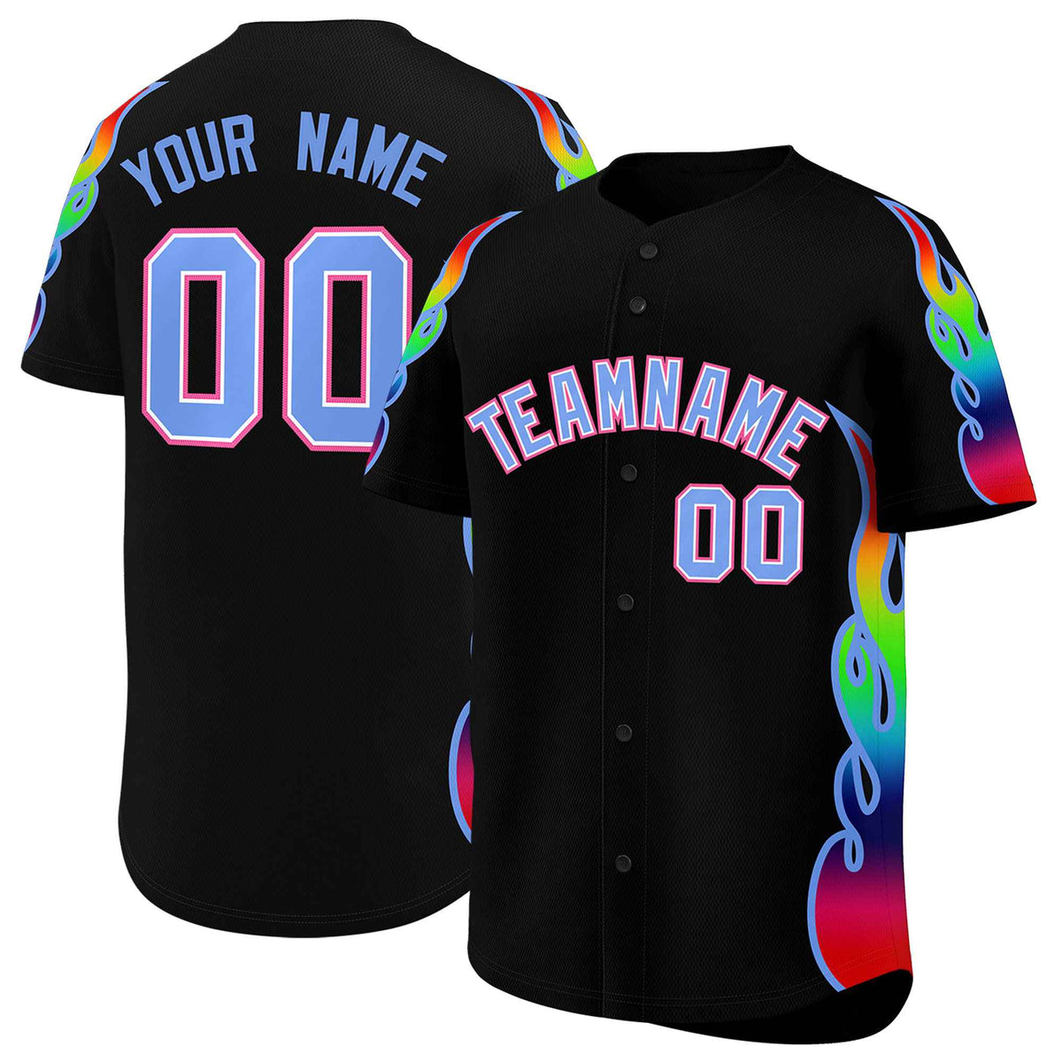 Custom Black Graffiti Pattern Personalized Multicolored Flames Print Authentic Baseball Jersey| KXKSHOP