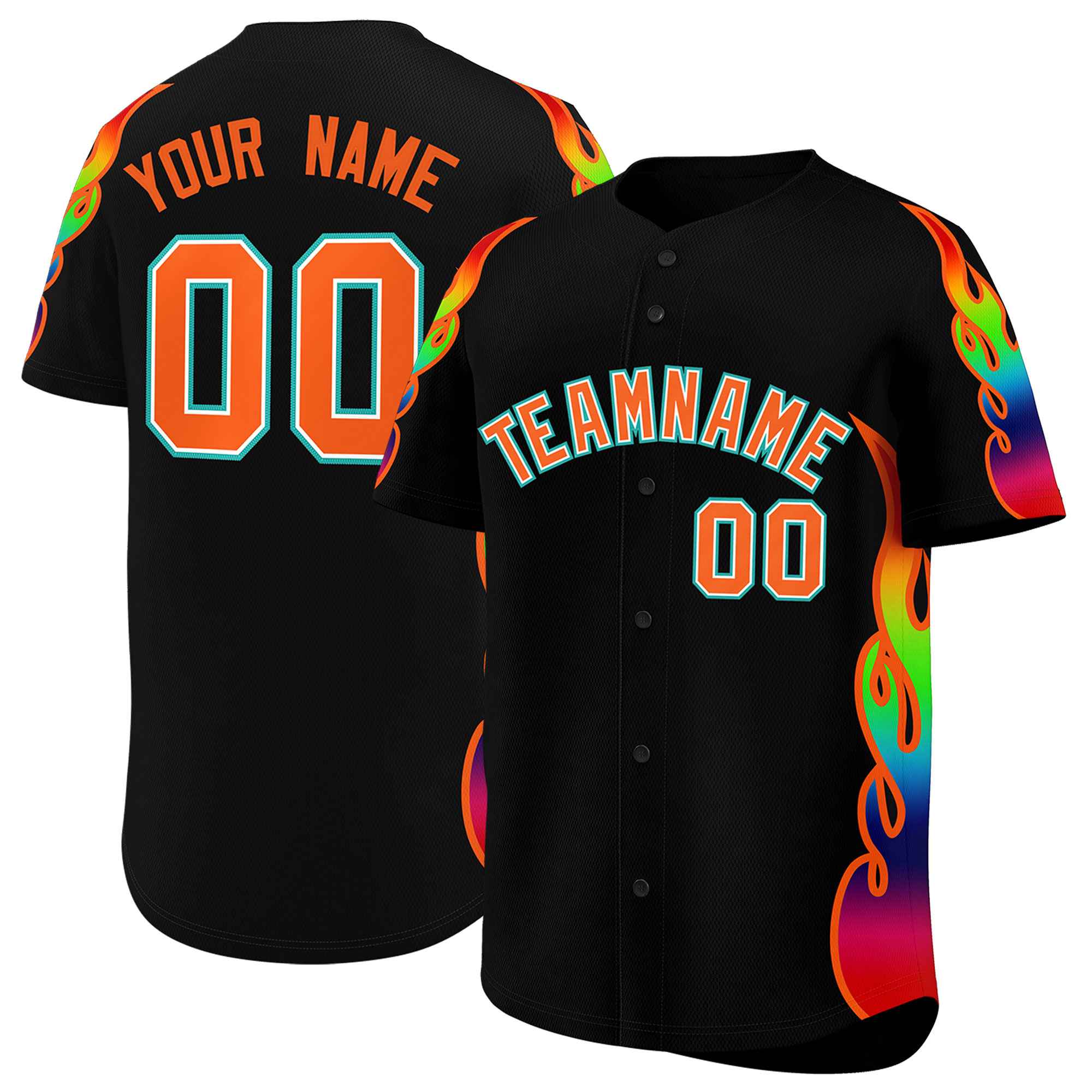 Custom Black Graffiti Pattern Personalized Multicolored Flames Print Authentic Baseball Jersey| KXKSHOP