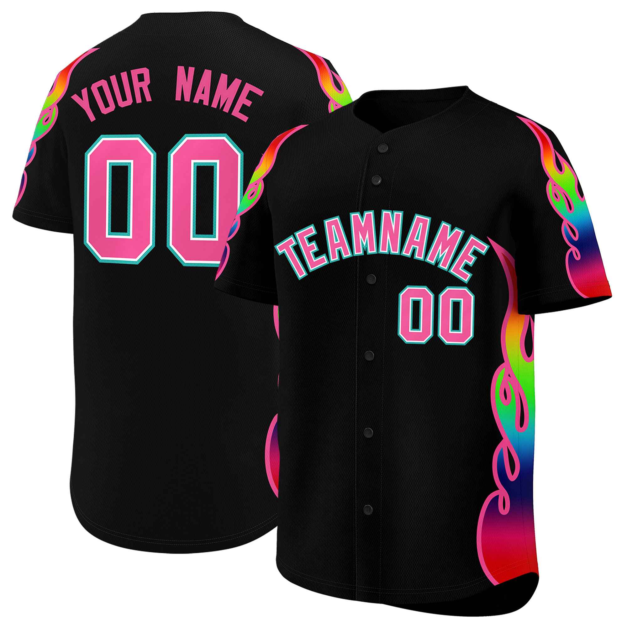 Custom Black Graffiti Pattern Personalized Multicolored Flames Print Authentic Baseball Jersey| KXKSHOP