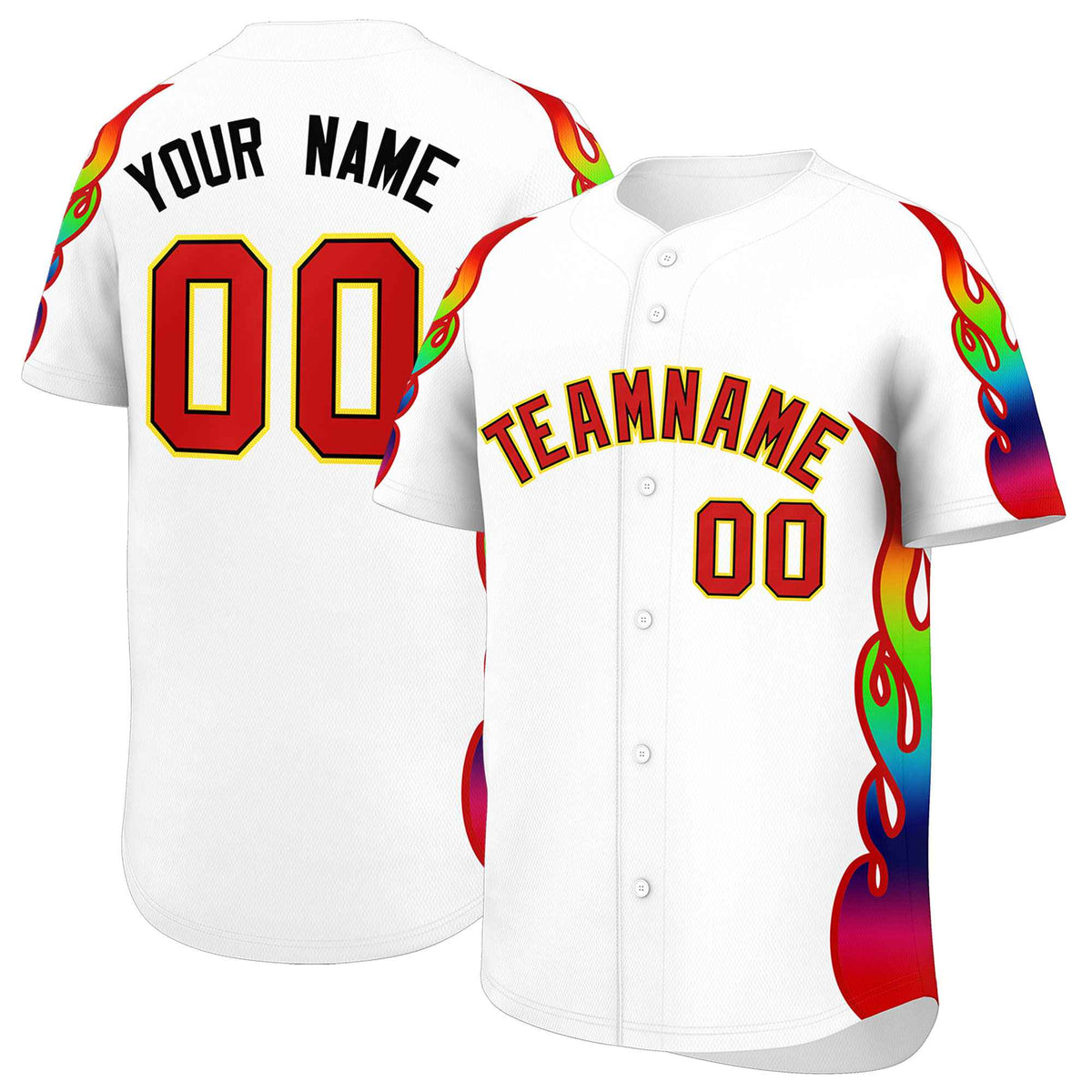 Custom White Graffiti Pattern Personalized Multicolored Flames Print Authentic Baseball Jersey| KXKSHOP