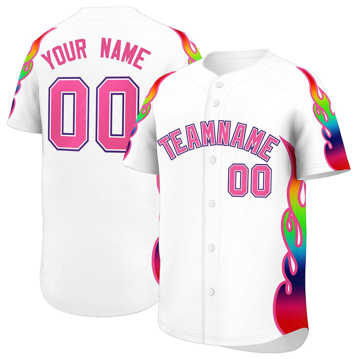 Custom White Graffiti Pattern Personalized Multicolored Flames Print Authentic Baseball Jersey| KXKSHOP