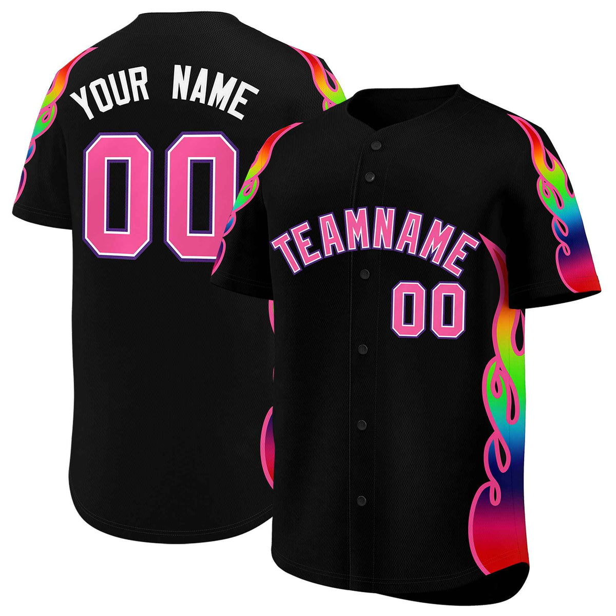Custom Black Graffiti Pattern Personalized Multicolored Flames Print Authentic Baseball Jersey| KXKSHOP