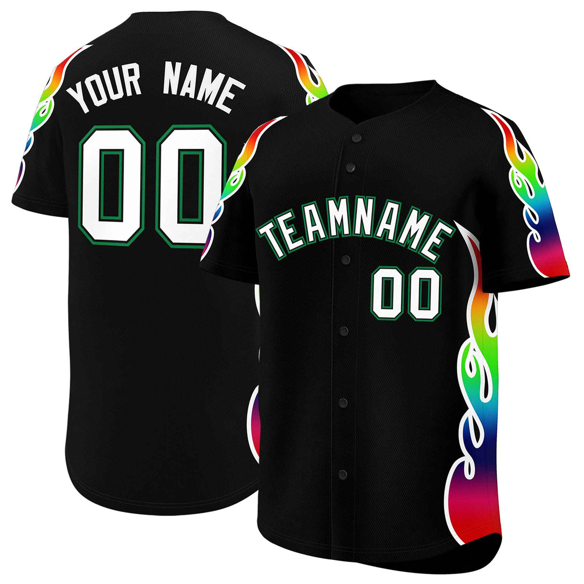 Custom Black Graffiti Pattern Personalized Multicolored Flames Print Authentic Baseball Jersey| KXKSHOP