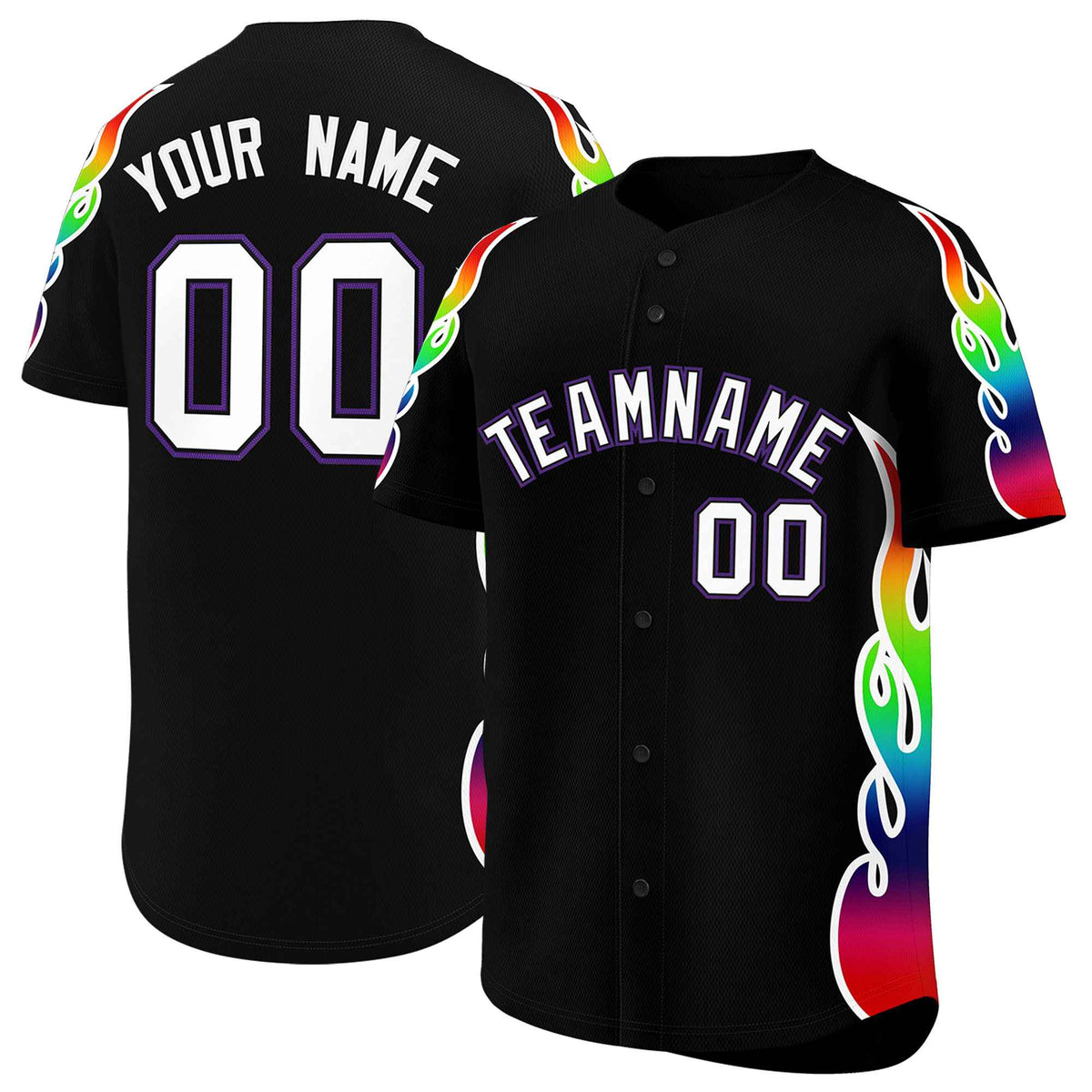 Custom Black Graffiti Pattern Personalized Multicolored Flames Print Authentic Baseball Jersey| KXKSHOP