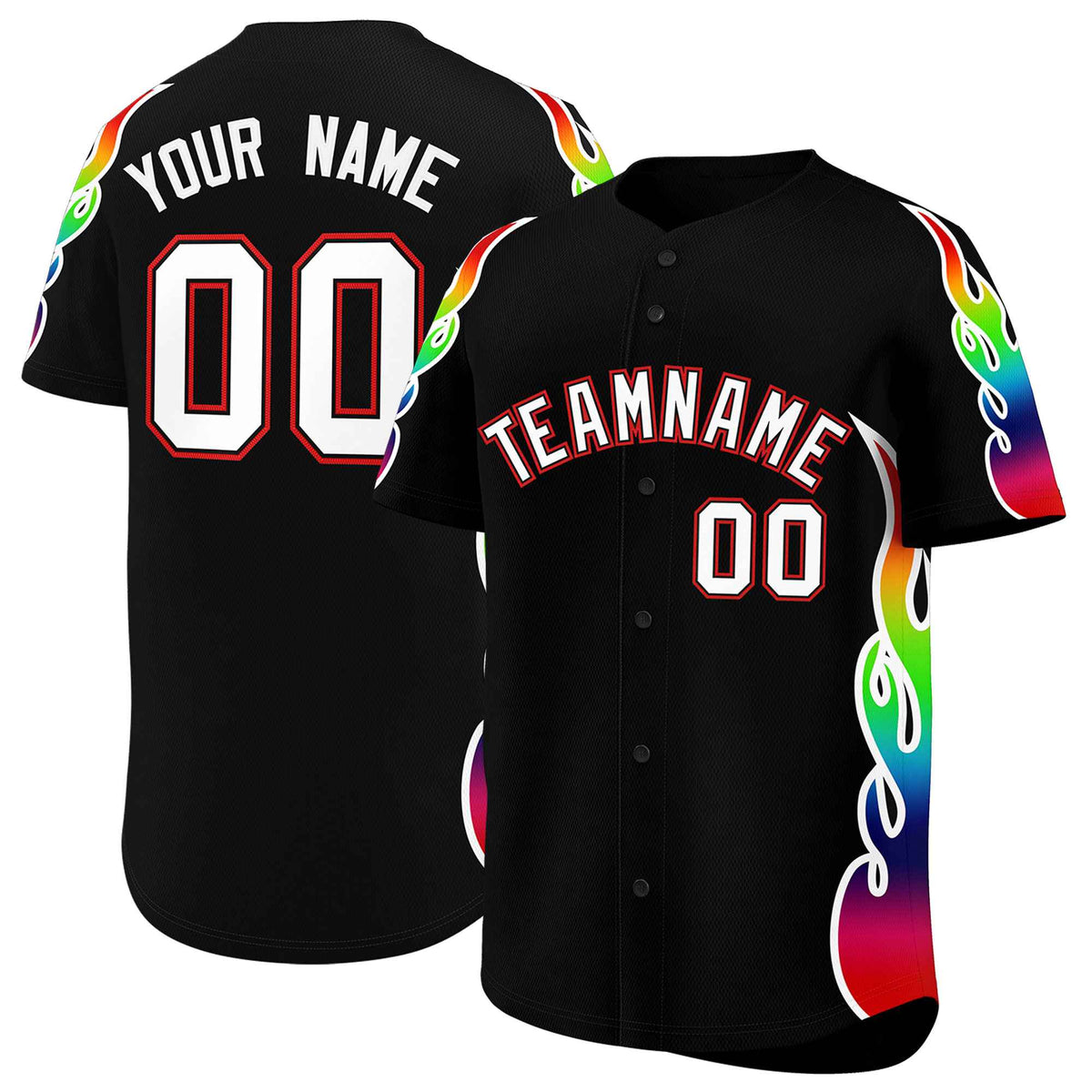 Custom Black Graffiti Pattern Personalized Multicolored Flames Print Authentic Baseball Jersey| KXKSHOP