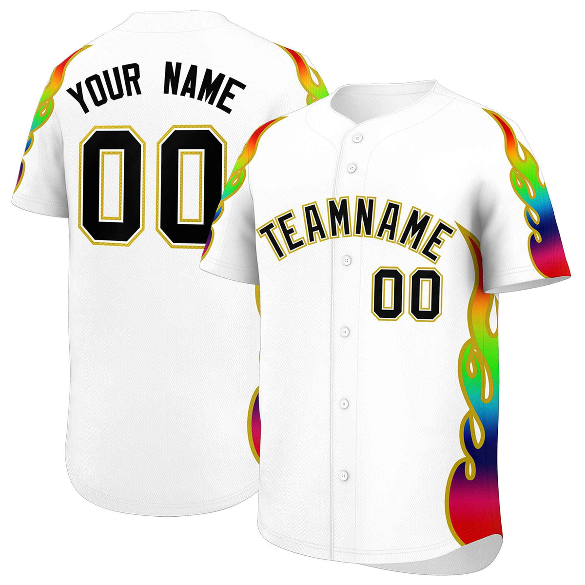 Custom White Graffiti Pattern Personalized Multicolored Flames Print Authentic Baseball Jersey| KXKSHOP