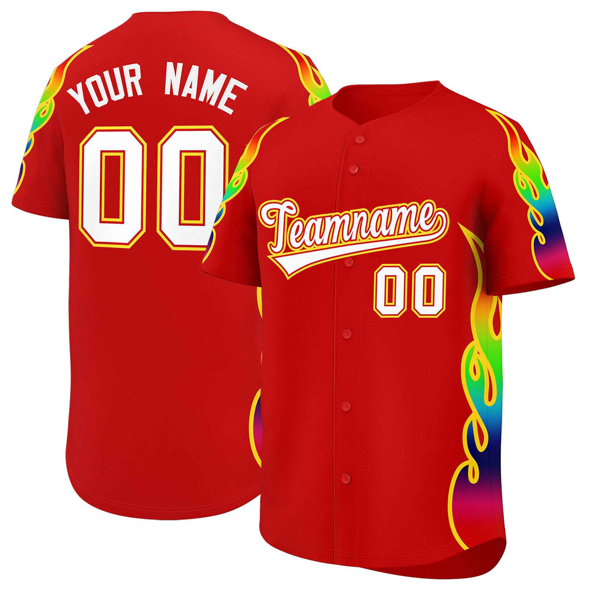 Custom Red Graffiti Pattern Personalized Multicolored Flames Print Authentic Baseball Jersey| KXKSHOP