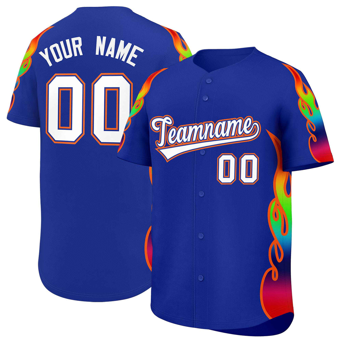 Custom Royal Graffiti Pattern Personalized Multicolored Flames Print Authentic Baseball Jersey| KXKSHOP