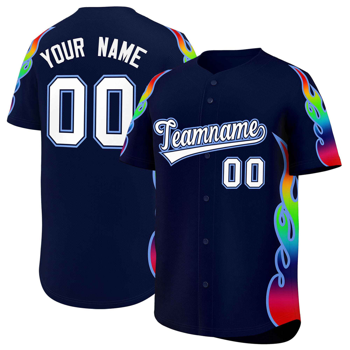 Custom Navy Graffiti Pattern Personalized Multicolored Flames Print Authentic Baseball Jersey| KXKSHOP