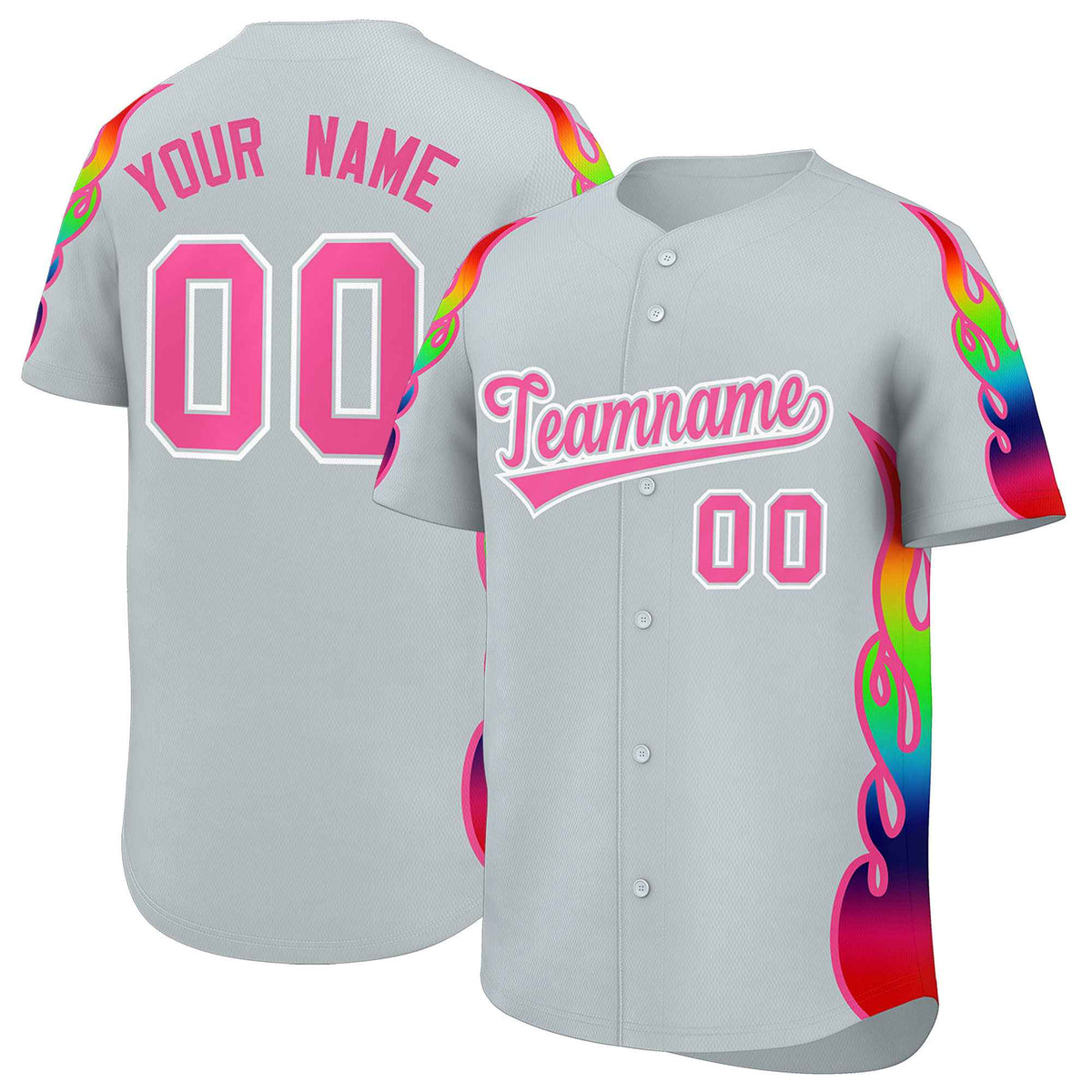 Custom Silver Graffiti Pattern Personalized Multicolored Flames Print Authentic Baseball Jersey| KXKSHOP