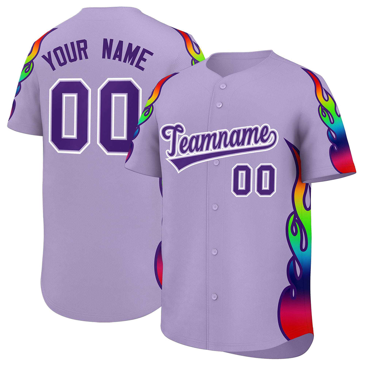 Custom Light Purple Graffiti Pattern Personalized Multicolored Flames Print Authentic Baseball Jersey| KXKSHOP