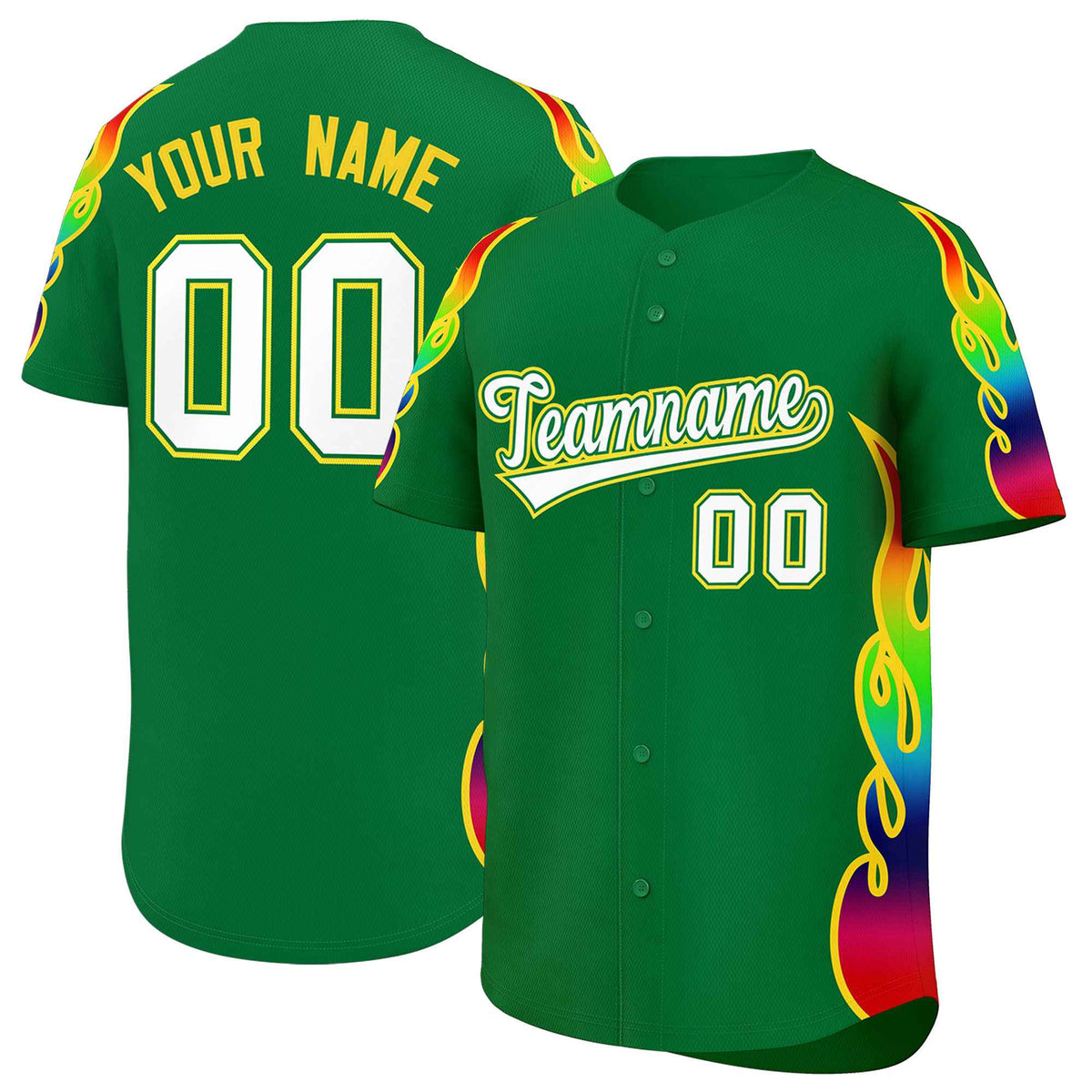 Custom Kelly Green Graffiti Pattern Personalized Multicolored Flames Print Authentic Baseball Jersey| KXKSHOP