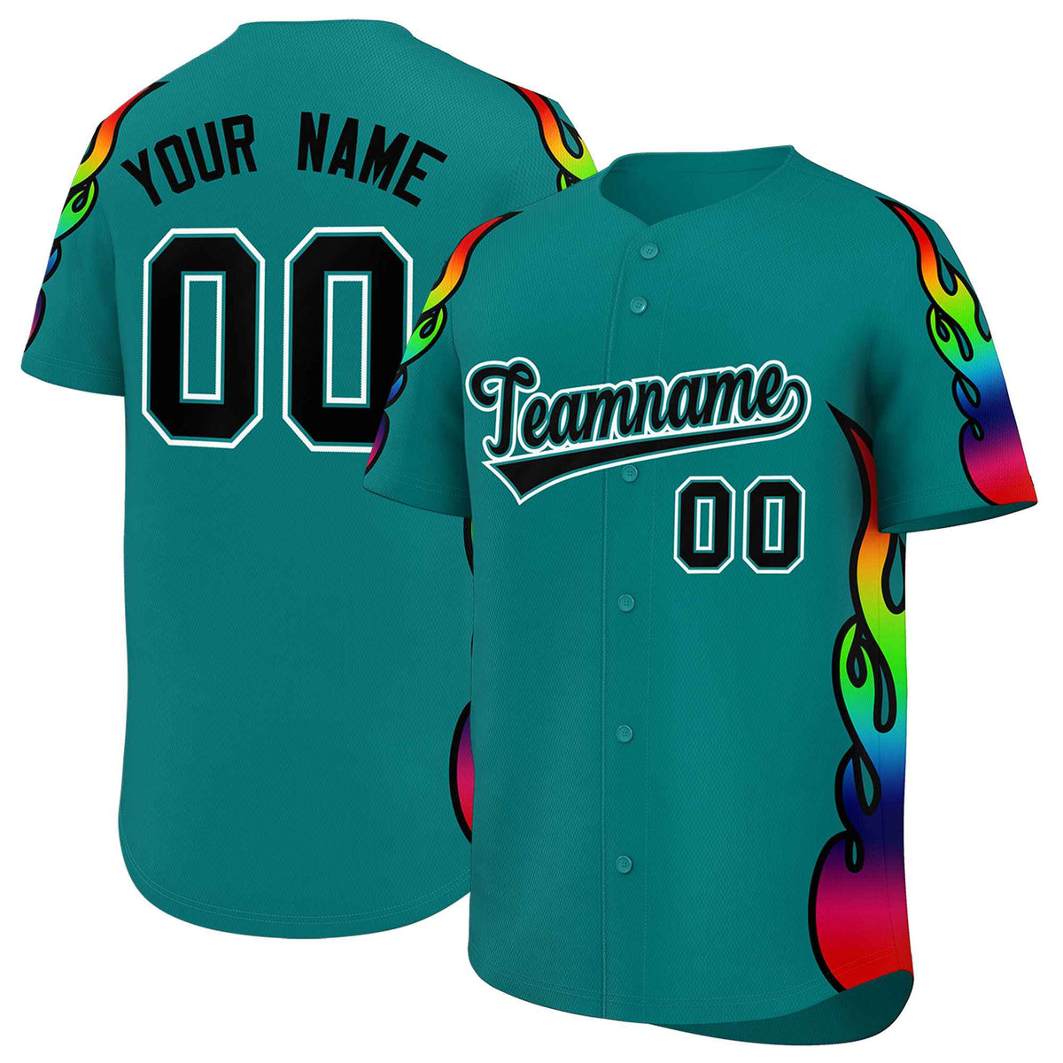 Custom Aqua Graffiti Pattern Personalized Multicolored Flames Print Authentic Baseball Jersey| KXKSHOP
