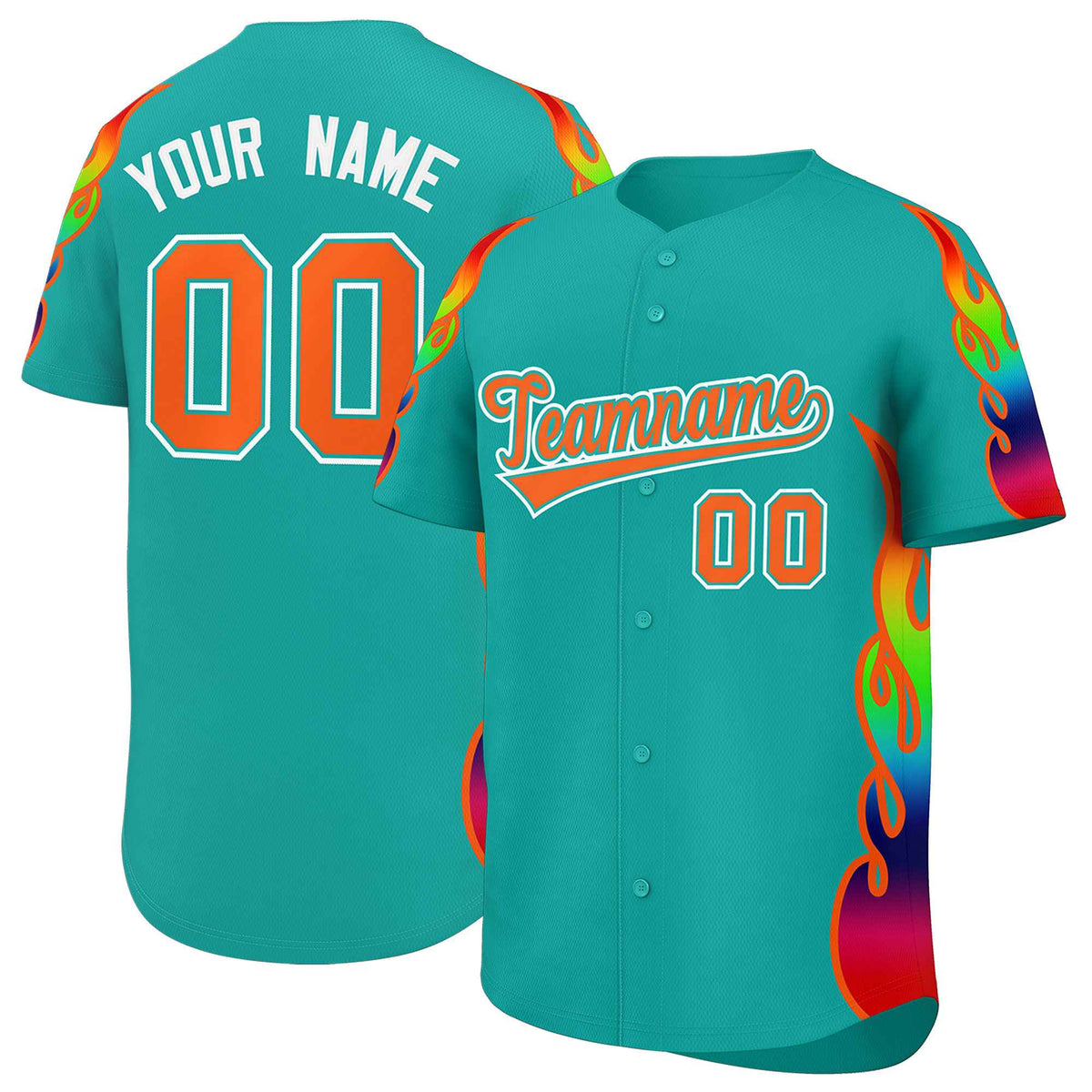 Custom Aqua Graffiti Pattern Personalized Multicolored Flames Print Authentic Baseball Jersey| KXKSHOP