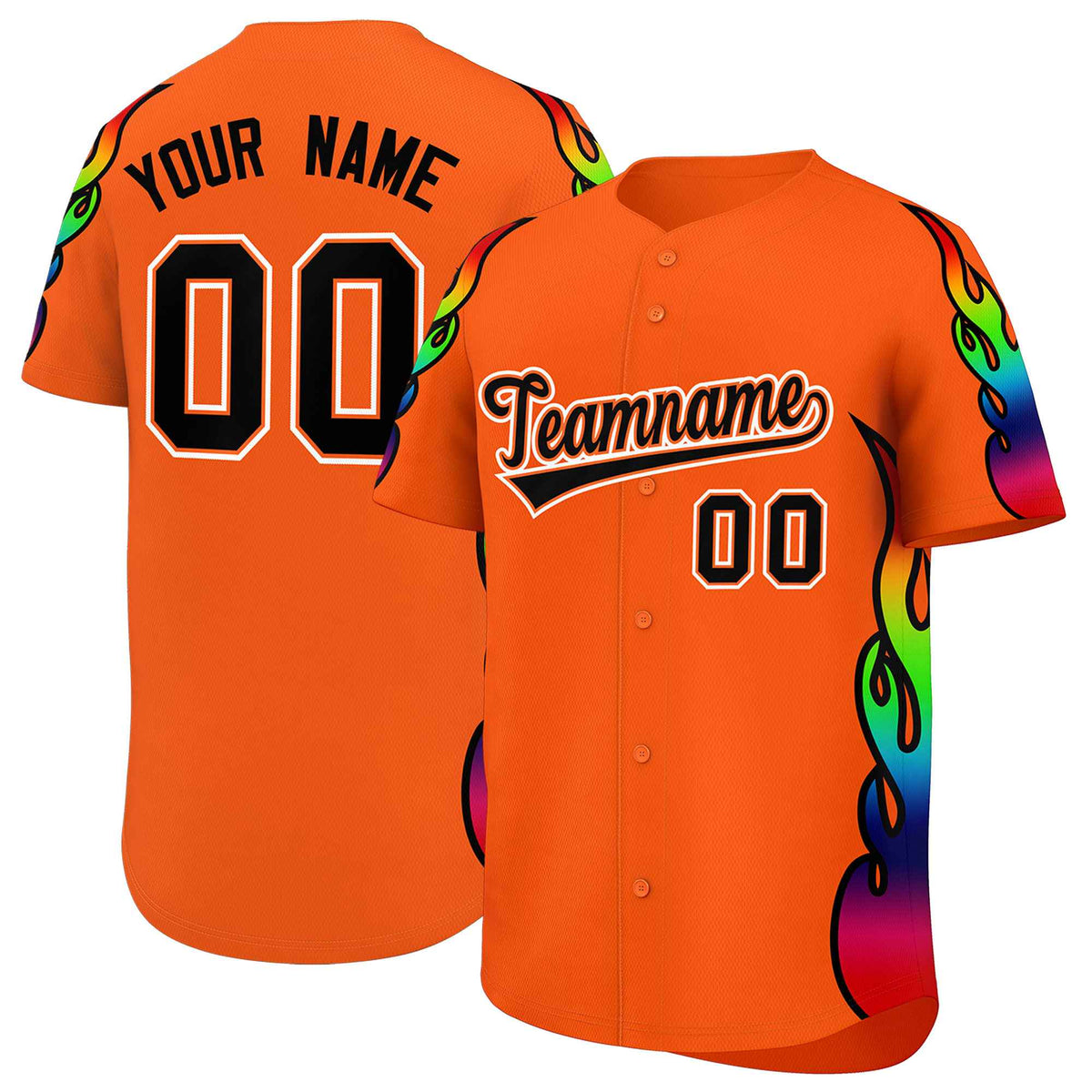 Custom Orange Graffiti Pattern Personalized Multicolored Flames Print Authentic Baseball Jersey| KXKSHOP