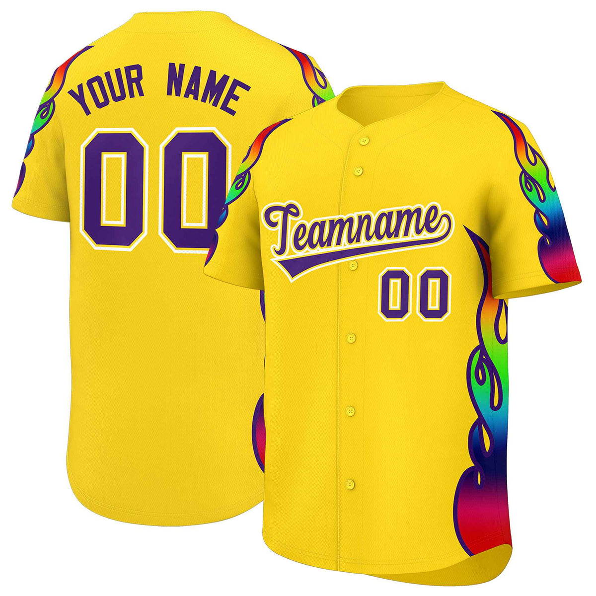 Custom Gold Graffiti Pattern Personalized Multicolored Flames Print Authentic Baseball Jersey| KXKSHOP