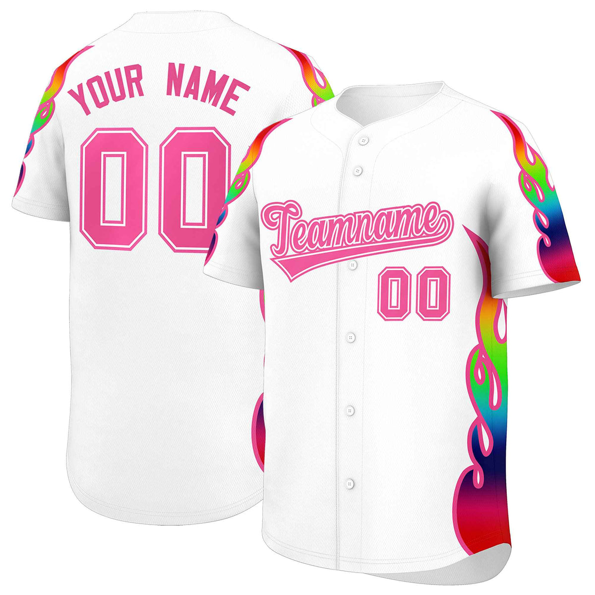 Custom White Graffiti Pattern Personalized Multicolored Flames Print Authentic Baseball Jersey| KXKSHOP