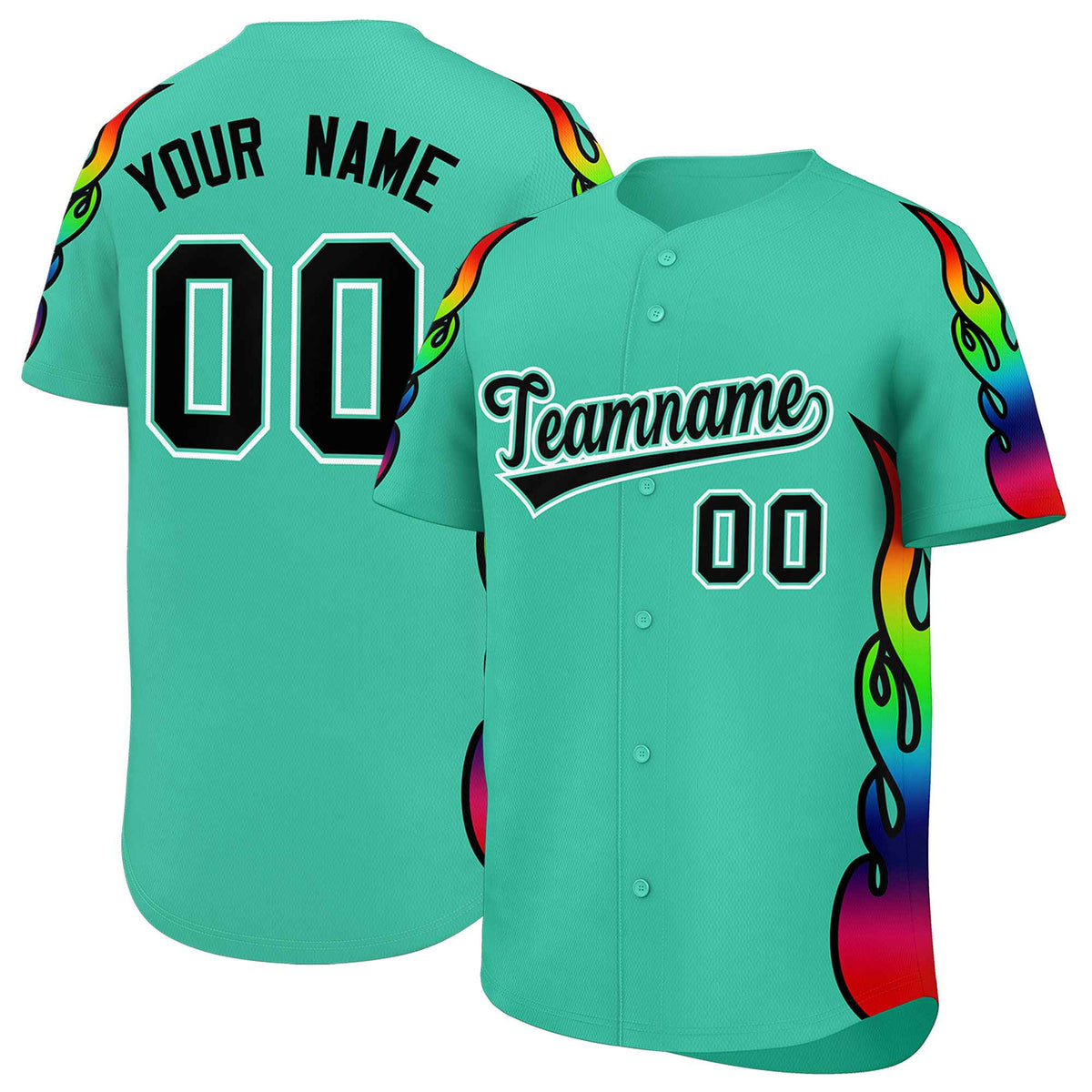 Custom Bright Green Graffiti Pattern Personalized Multicolored Flames Print Authentic Baseball Jersey| KXKSHOP