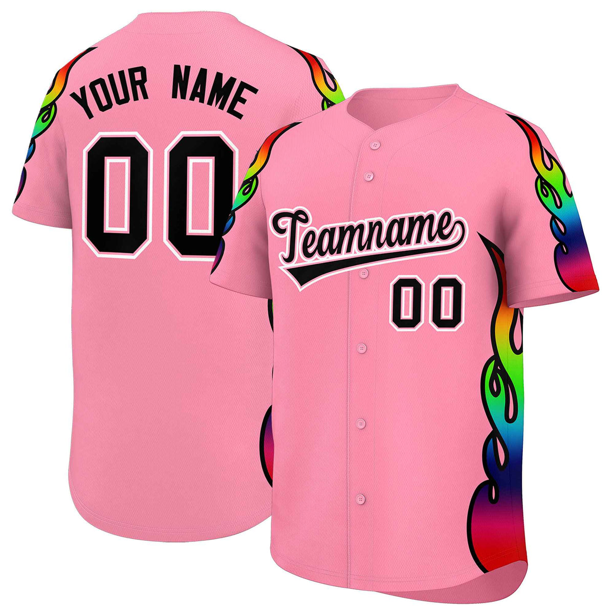 Custom Light Pink Graffiti Pattern Personalized Multicolored Flames Print Authentic Baseball Jersey| KXKSHOP