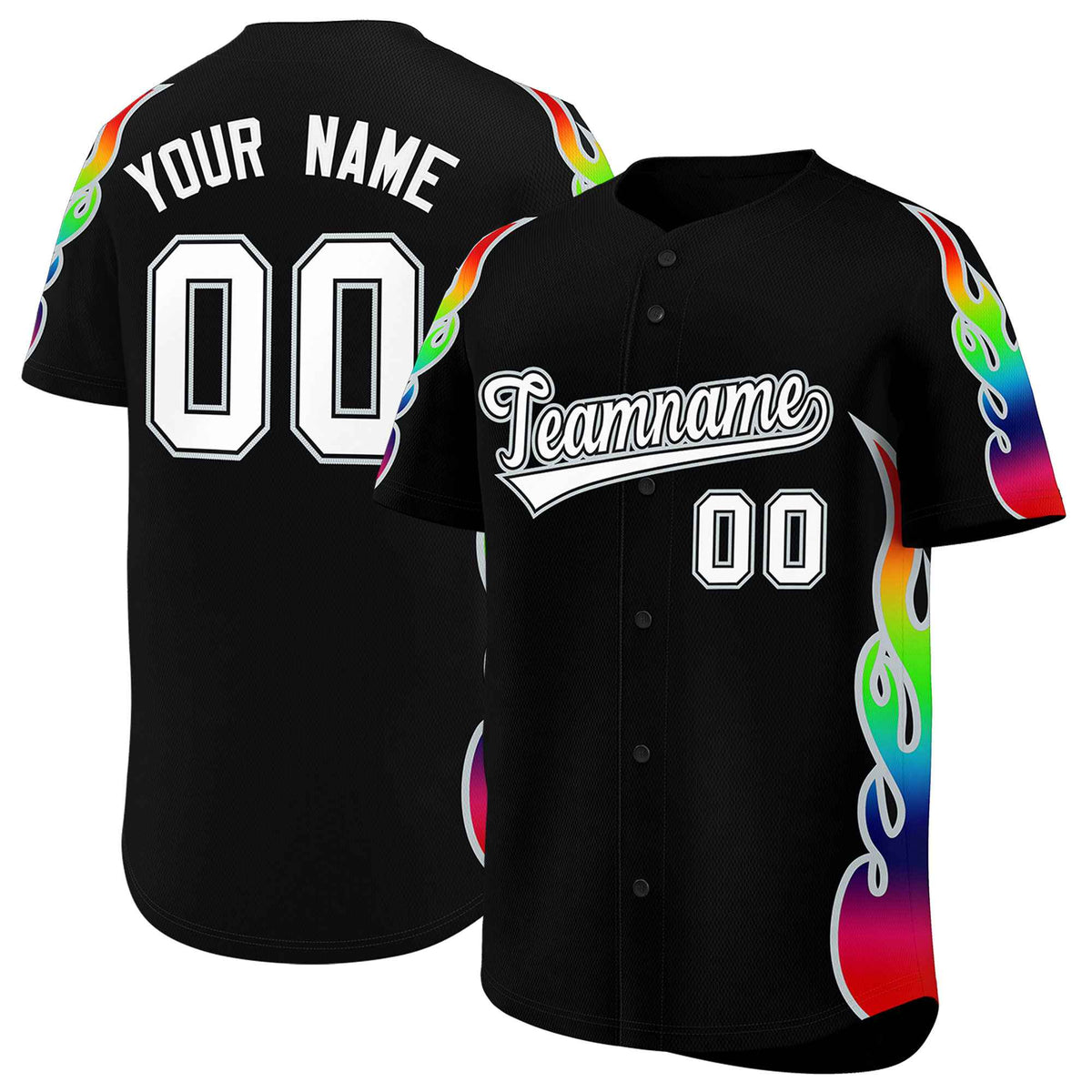 Custom Black Graffiti Pattern Personalized Multicolored Flames Print Authentic Baseball Jersey| KXKSHOP