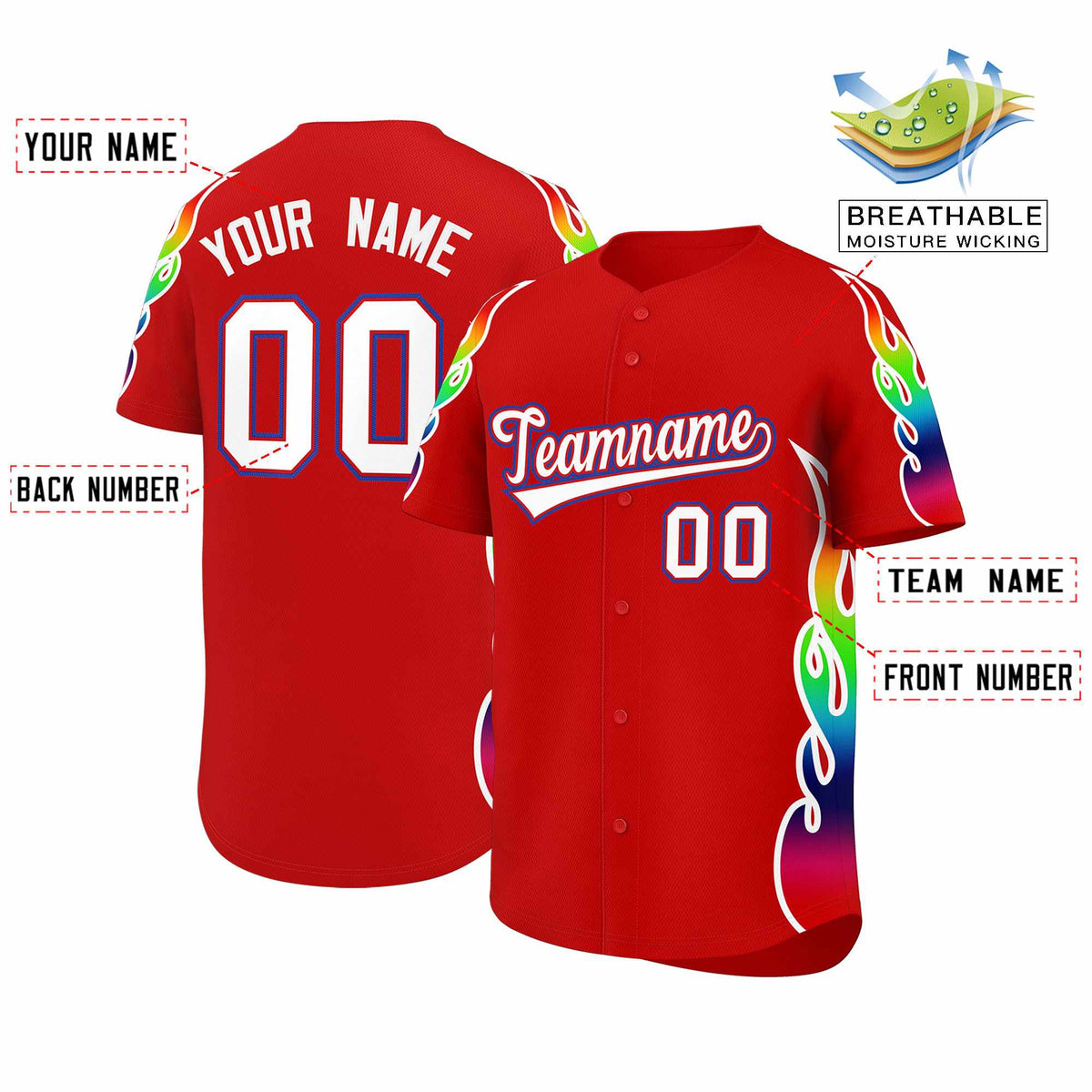 Custom Red Graffiti Pattern Personalized Multicolored Flames Print Authentic Baseball Jersey| KXKSHOP