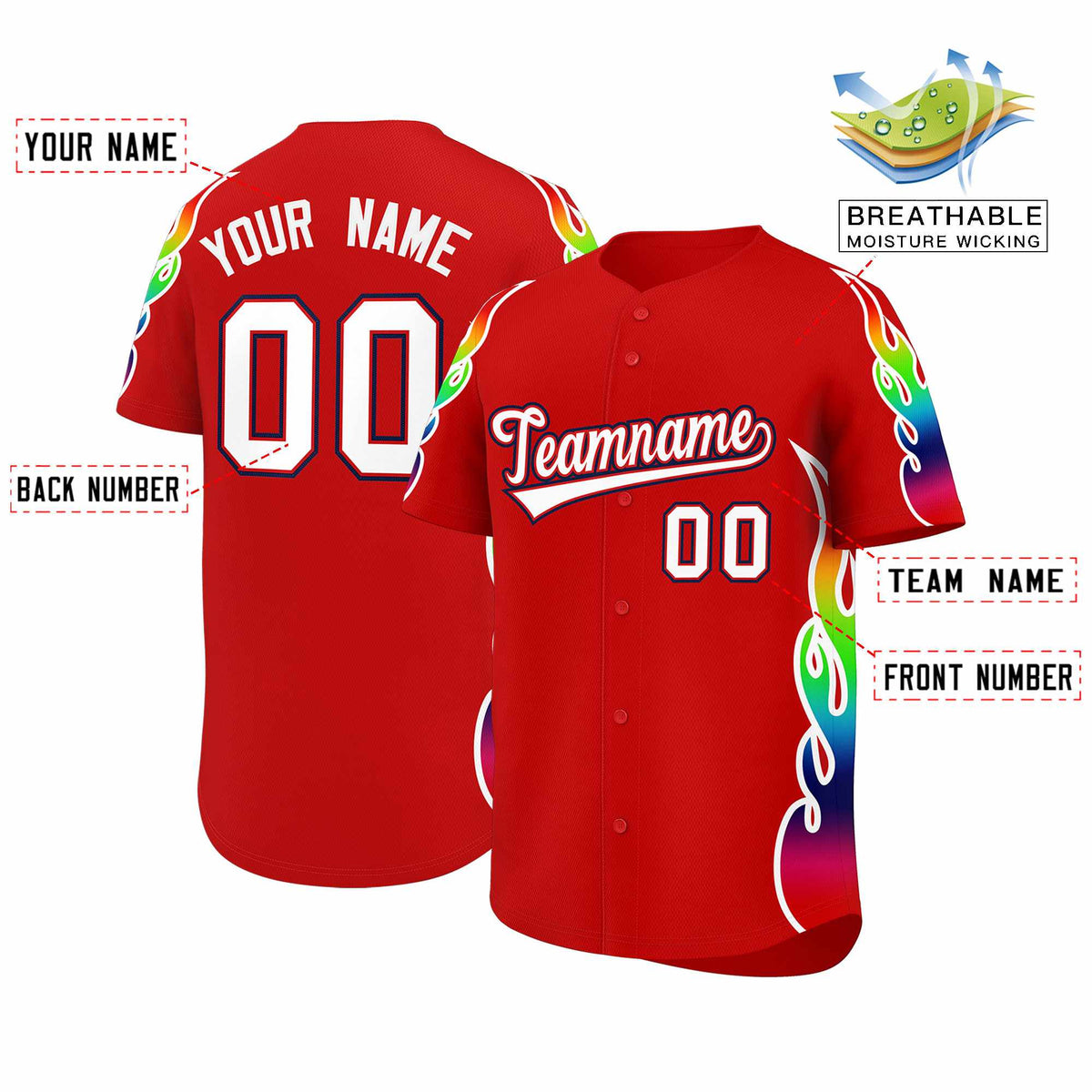 Custom Red Graffiti Pattern Personalized Multicolored Flames Print Authentic Baseball Jersey| KXKSHOP