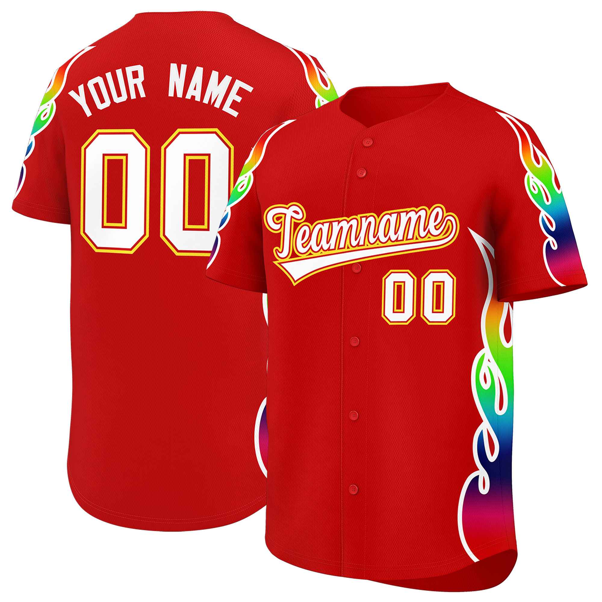 Custom Red Graffiti Pattern Personalized Multicolored Flames Print Authentic Baseball Jersey| KXKSHOP