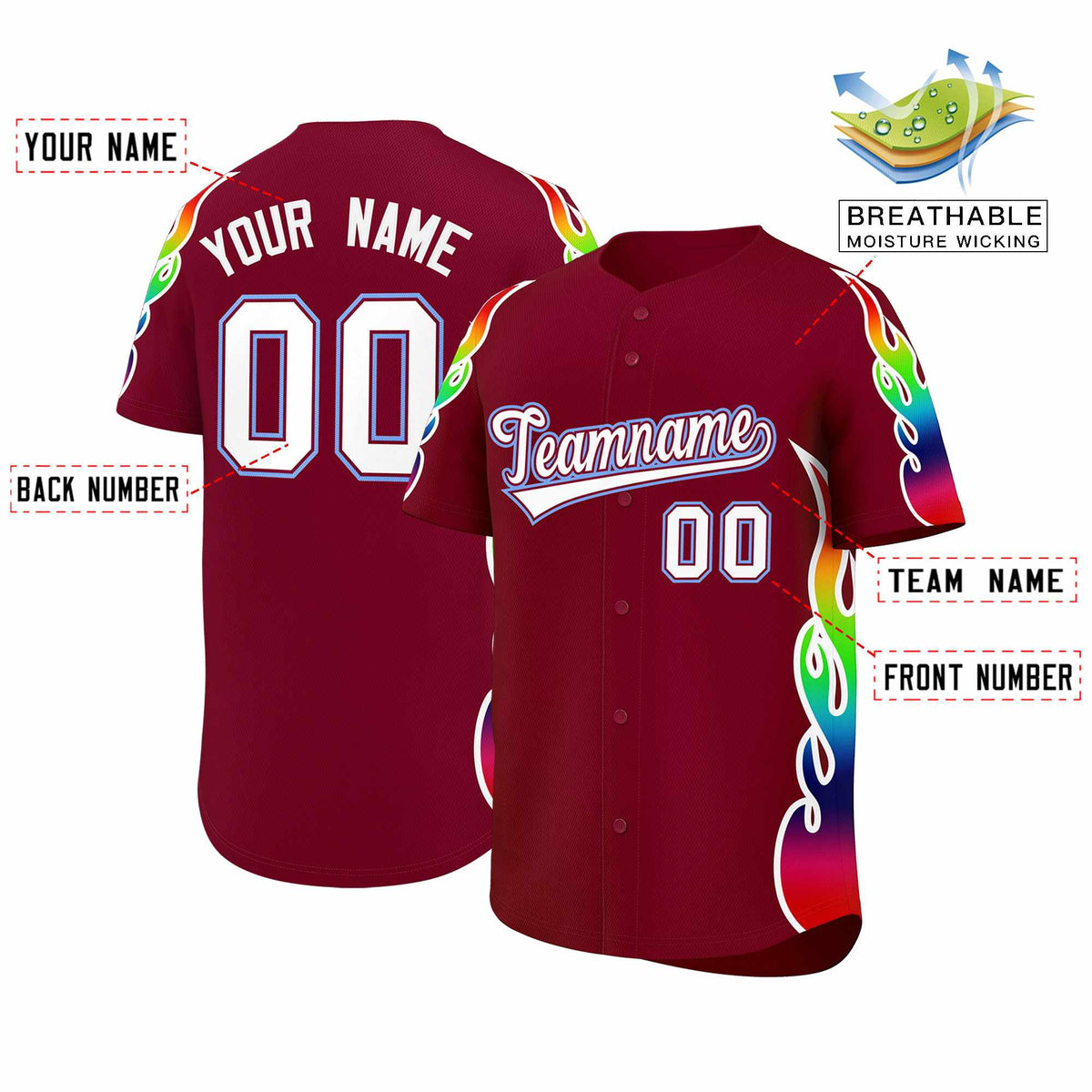 Custom Crimson Graffiti Pattern Personalized Multicolored Flames Print Authentic Baseball Jersey| KXKSHOP