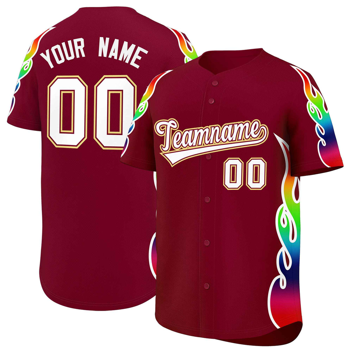 Custom Crimson Graffiti Pattern Personalized Multicolored Flames Print Authentic Baseball Jersey| KXKSHOP
