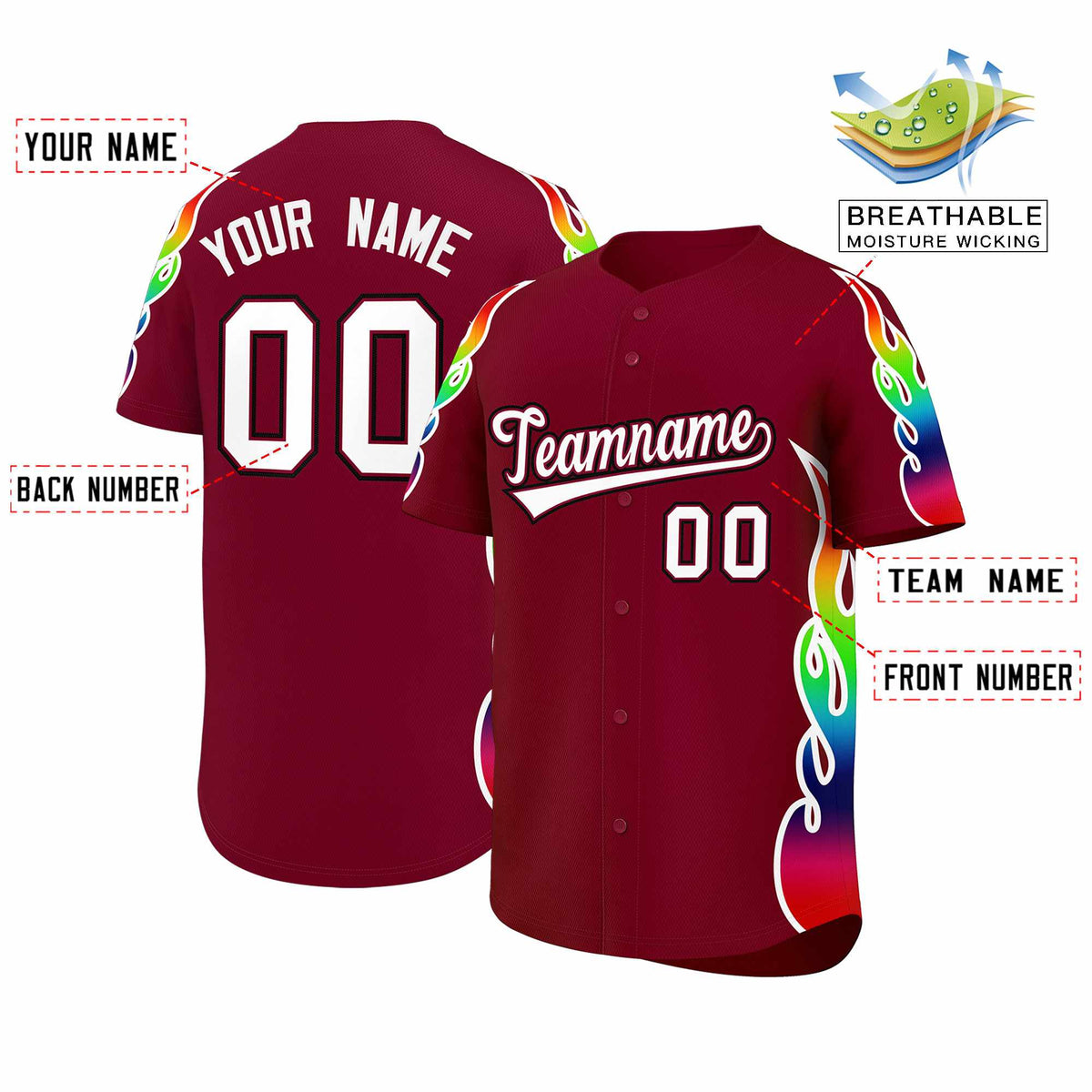 Custom Crimson Graffiti Pattern Personalized Multicolored Flames Print Authentic Baseball Jersey| KXKSHOP