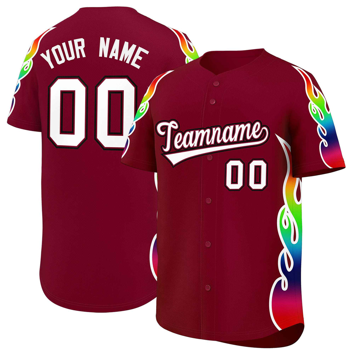 Custom Crimson Graffiti Pattern Personalized Multicolored Flames Print Authentic Baseball Jersey| KXKSHOP