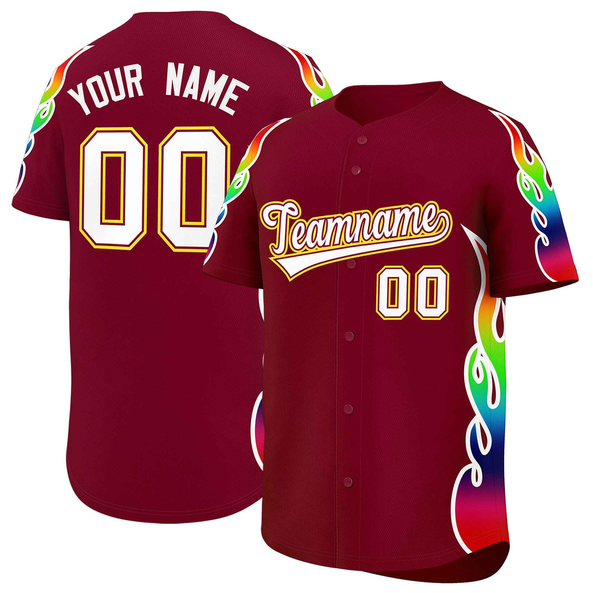 Custom Crimson Graffiti Pattern Personalized Multicolored Flames Print Authentic Baseball Jersey| KXKSHOP
