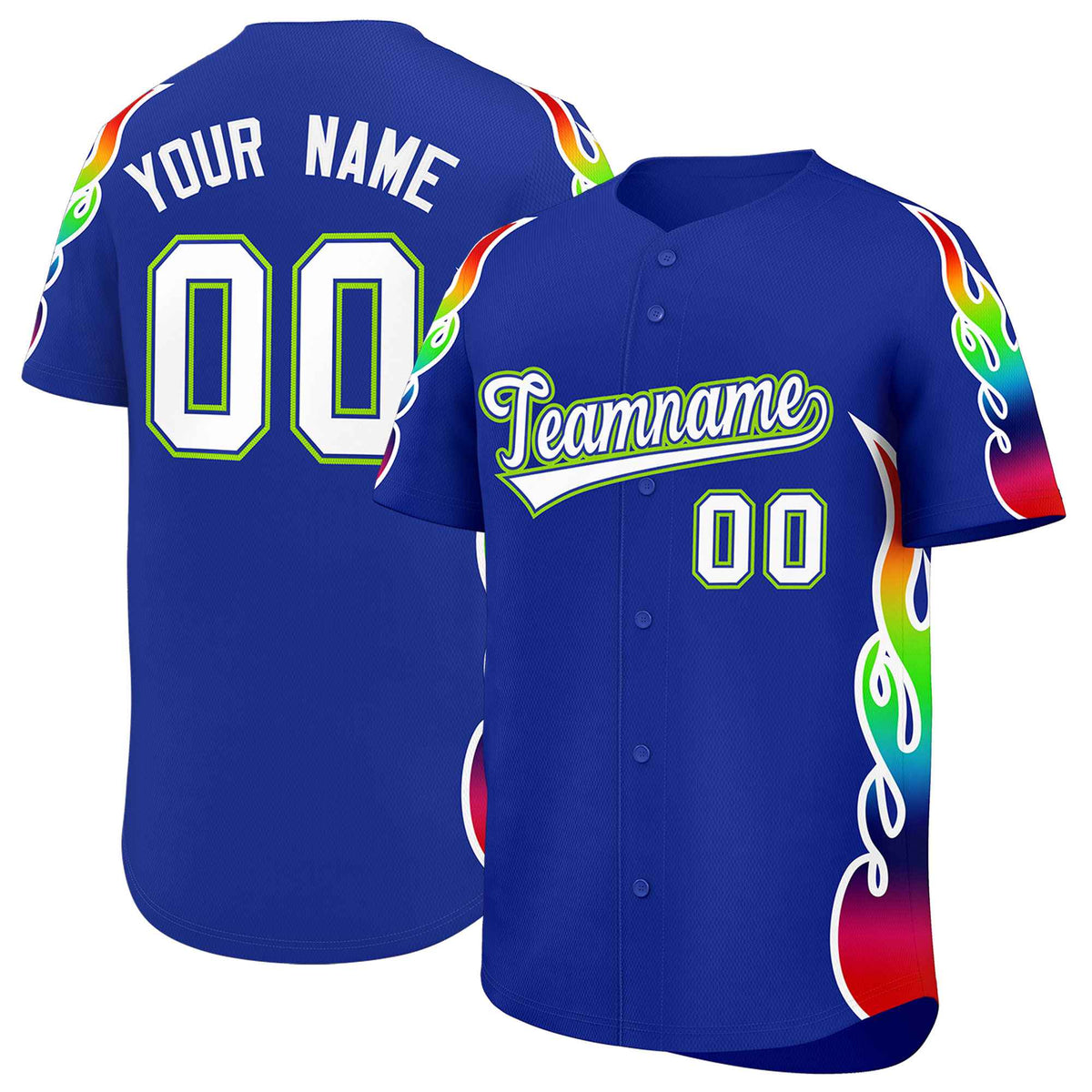 Custom Royal Graffiti Pattern Personalized Multicolored Flames Print Authentic Baseball Jersey| KXKSHOP