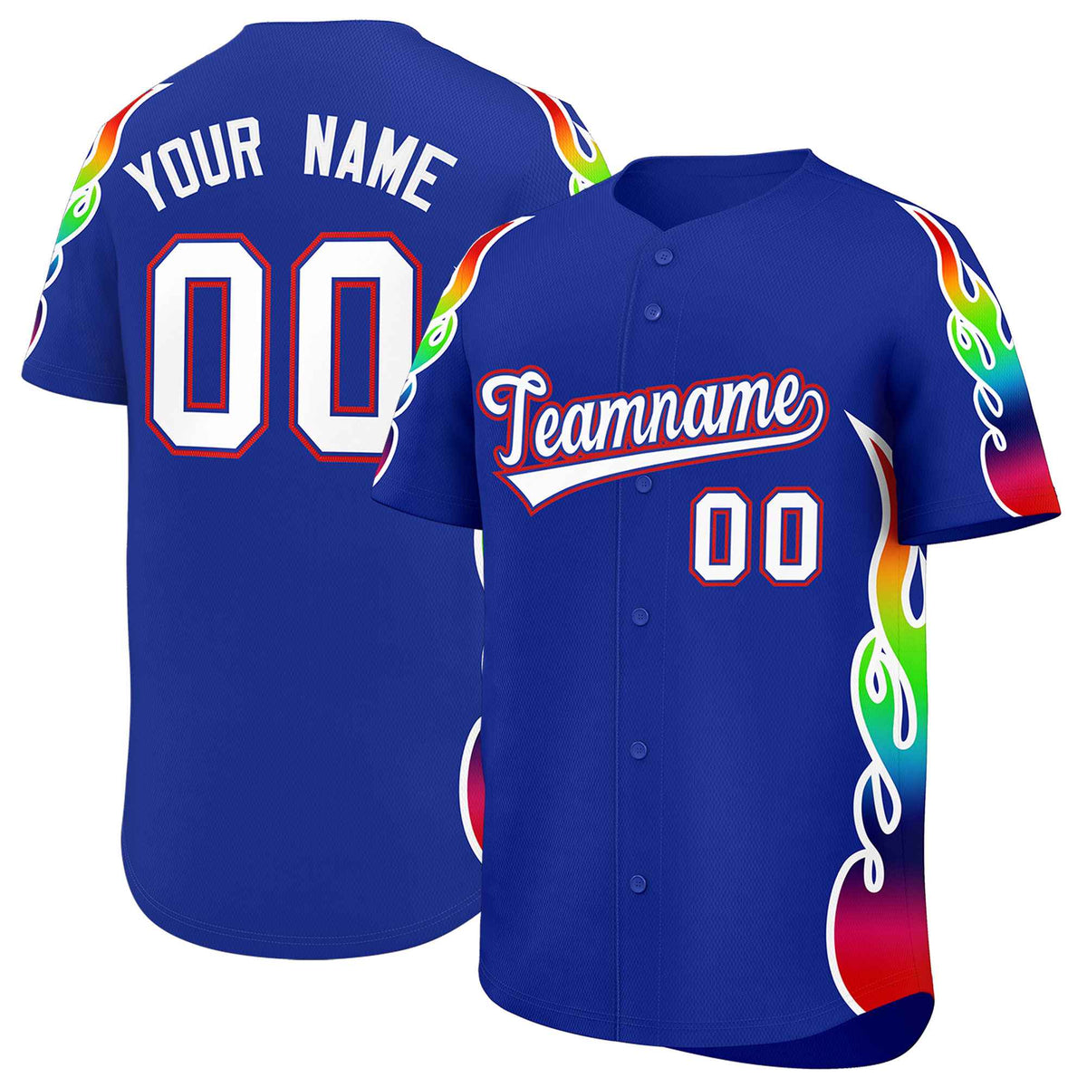 Custom Royal Graffiti Pattern Personalized Multicolored Flames Print Authentic Baseball Jersey| KXKSHOP