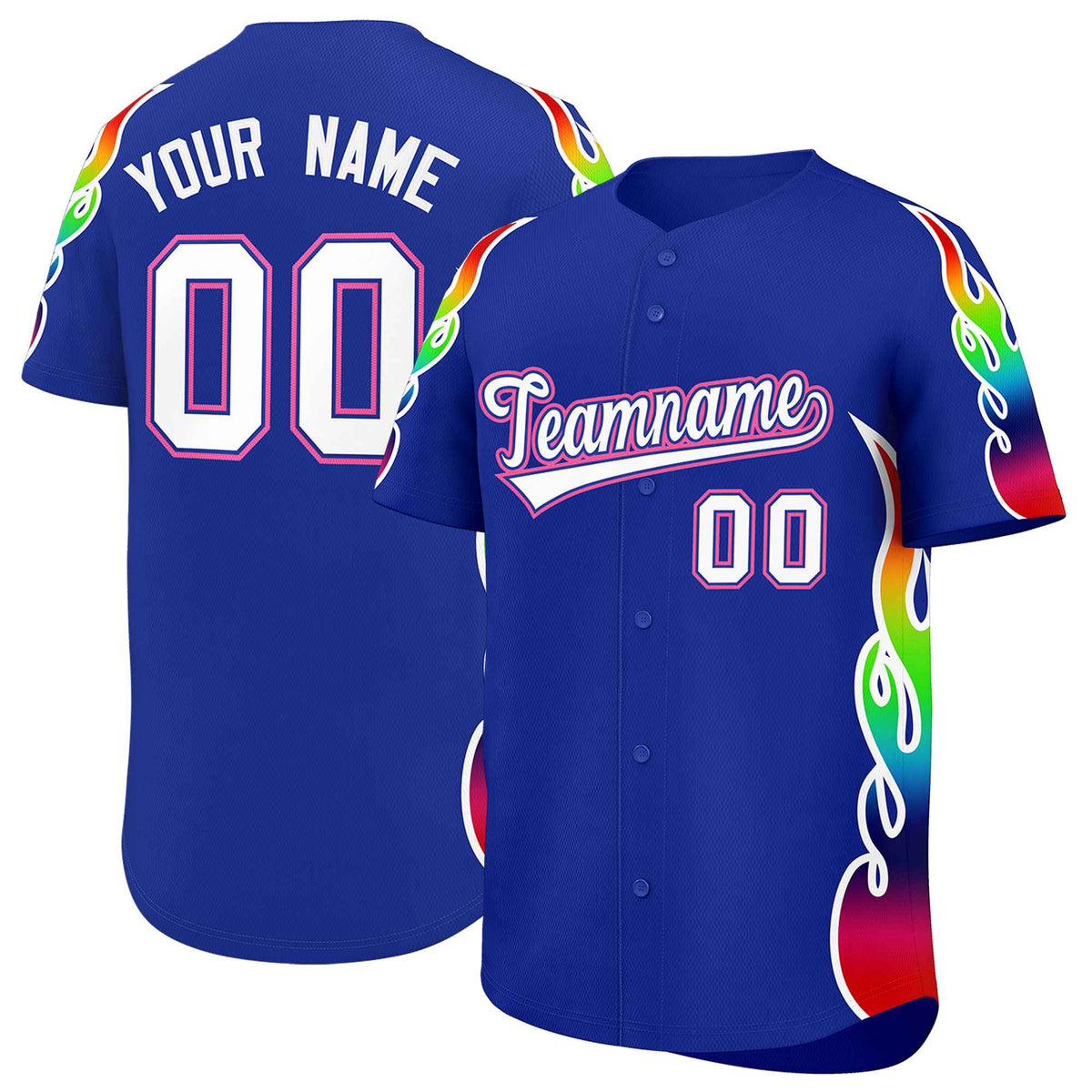 Custom Royal Graffiti Pattern Personalized Multicolored Flames Print Authentic Baseball Jersey| KXKSHOP