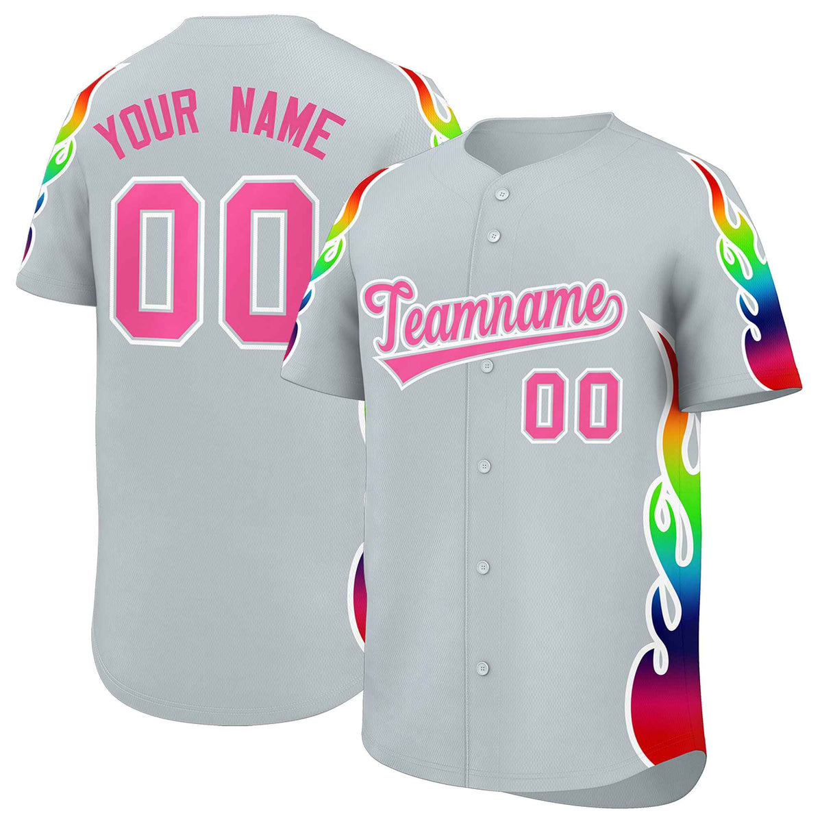 Custom Silver Graffiti Pattern Personalized Multicolored Flames Print Authentic Baseball Jersey| KXKSHOP