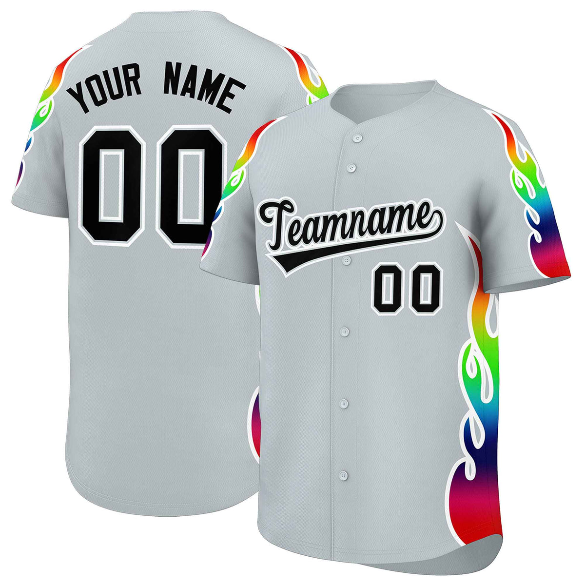 Custom Silver Graffiti Pattern Personalized Multicolored Flames Print Authentic Baseball Jersey| KXKSHOP