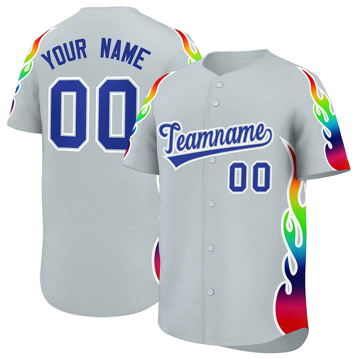Custom Silver Graffiti Pattern Personalized Multicolored Flames Print Authentic Baseball Jersey| KXKSHOP