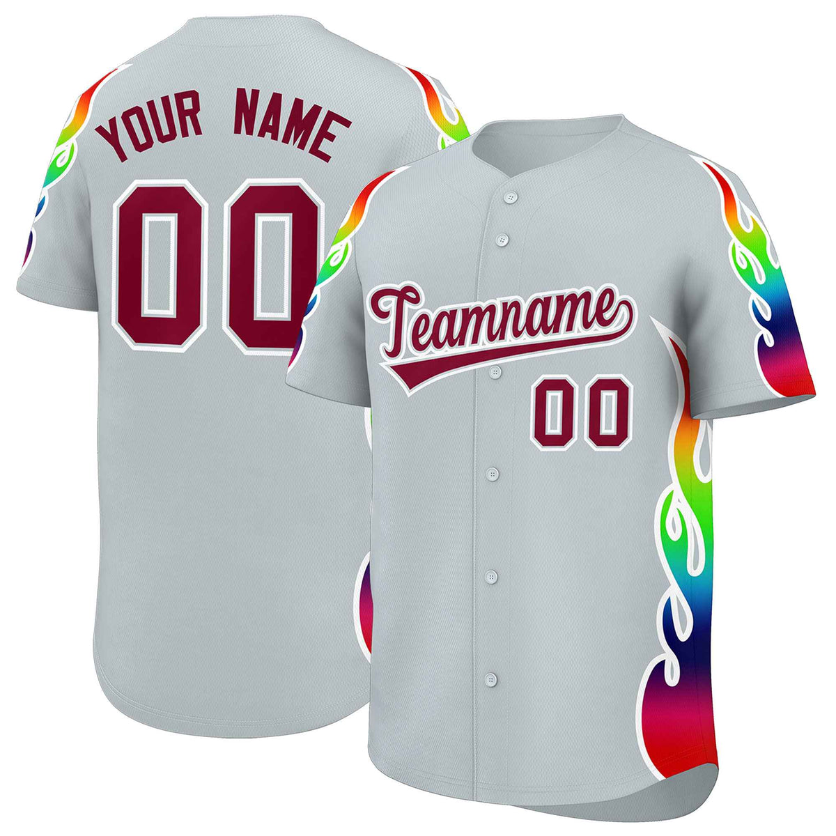 Custom Silver Graffiti Pattern Personalized Multicolored Flames Print Authentic Baseball Jersey| KXKSHOP