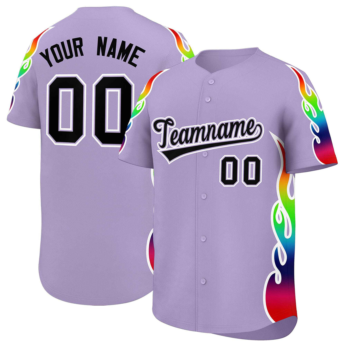 Custom Light Purple Graffiti Pattern Personalized Multicolored Flames Print Authentic Baseball Jersey| KXKSHOP