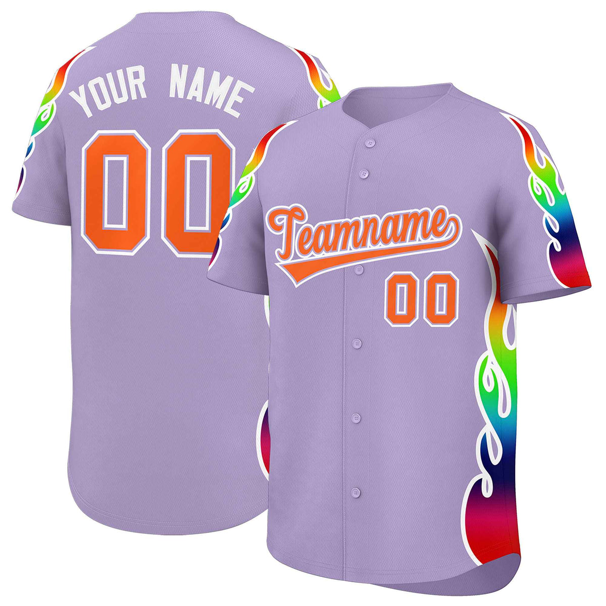 Custom Light Purple Graffiti Pattern Personalized Multicolored Flames Print Authentic Baseball Jersey| KXKSHOP