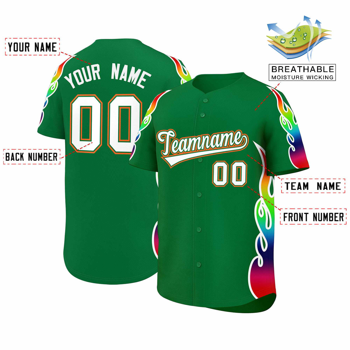 Custom Kelly Green Graffiti Pattern Personalized Multicolored Flames Print Authentic Baseball Jersey| KXKSHOP