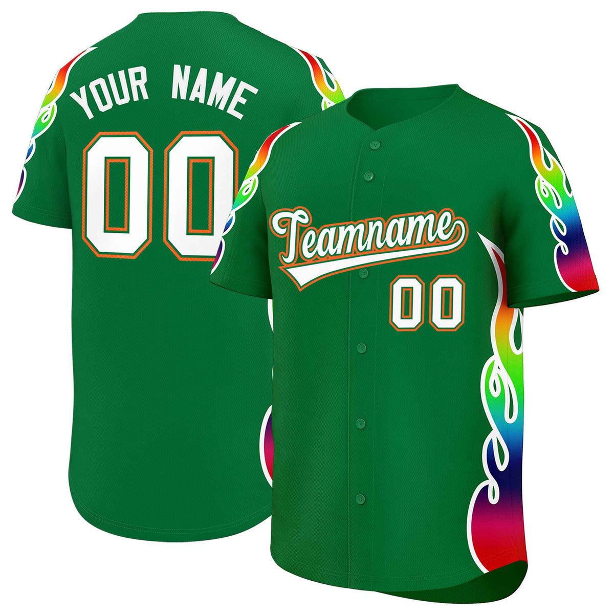 Custom Kelly Green Graffiti Pattern Personalized Multicolored Flames Print Authentic Baseball Jersey| KXKSHOP