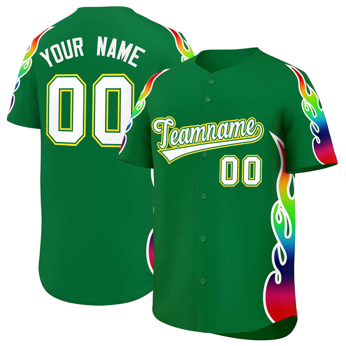 Custom Kelly Green Graffiti Pattern Personalized Multicolored Flames Print Authentic Baseball Jersey| KXKSHOP