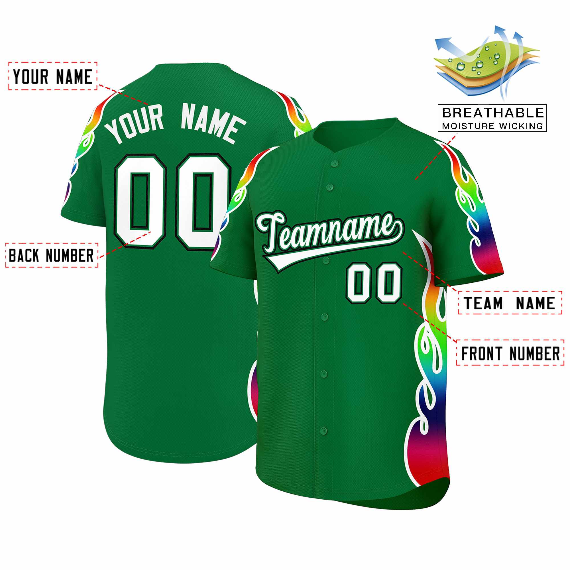 Custom Kelly Green Graffiti Pattern Personalized Multicolored Flames Print Authentic Baseball Jersey| KXKSHOP