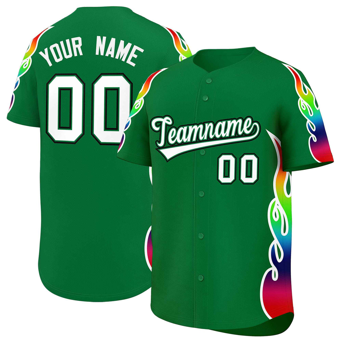 Custom Kelly Green Graffiti Pattern Personalized Multicolored Flames Print Authentic Baseball Jersey| KXKSHOP