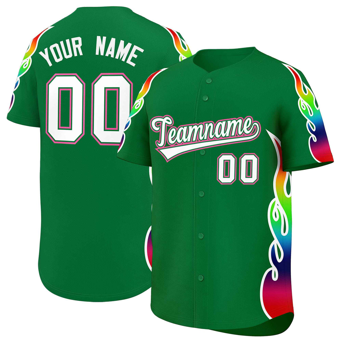 Custom Kelly Green Graffiti Pattern Personalized Multicolored Flames Print Authentic Baseball Jersey| KXKSHOP