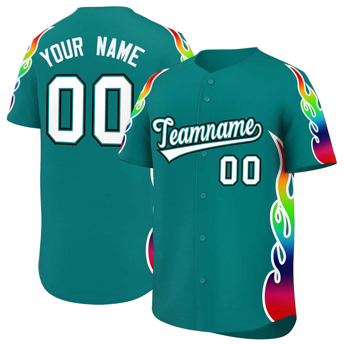 Custom Aqua Graffiti Pattern Personalized Multicolored Flames Print Authentic Baseball Jersey| KXKSHOP
