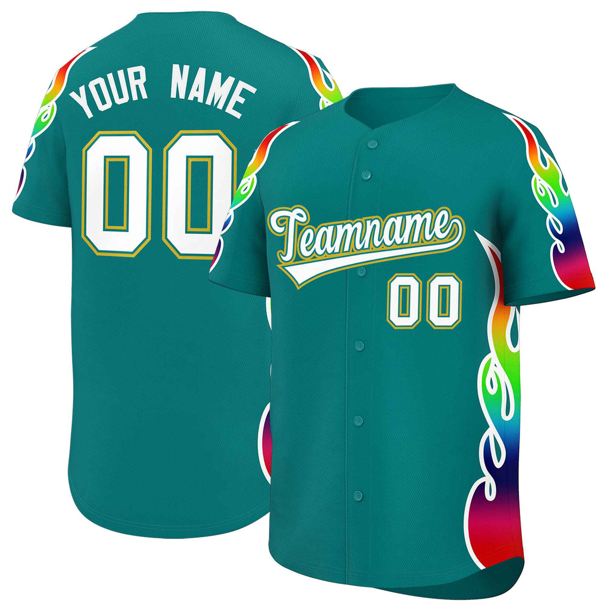 Custom Aqua Graffiti Pattern Personalized Multicolored Flames Print Authentic Baseball Jersey| KXKSHOP