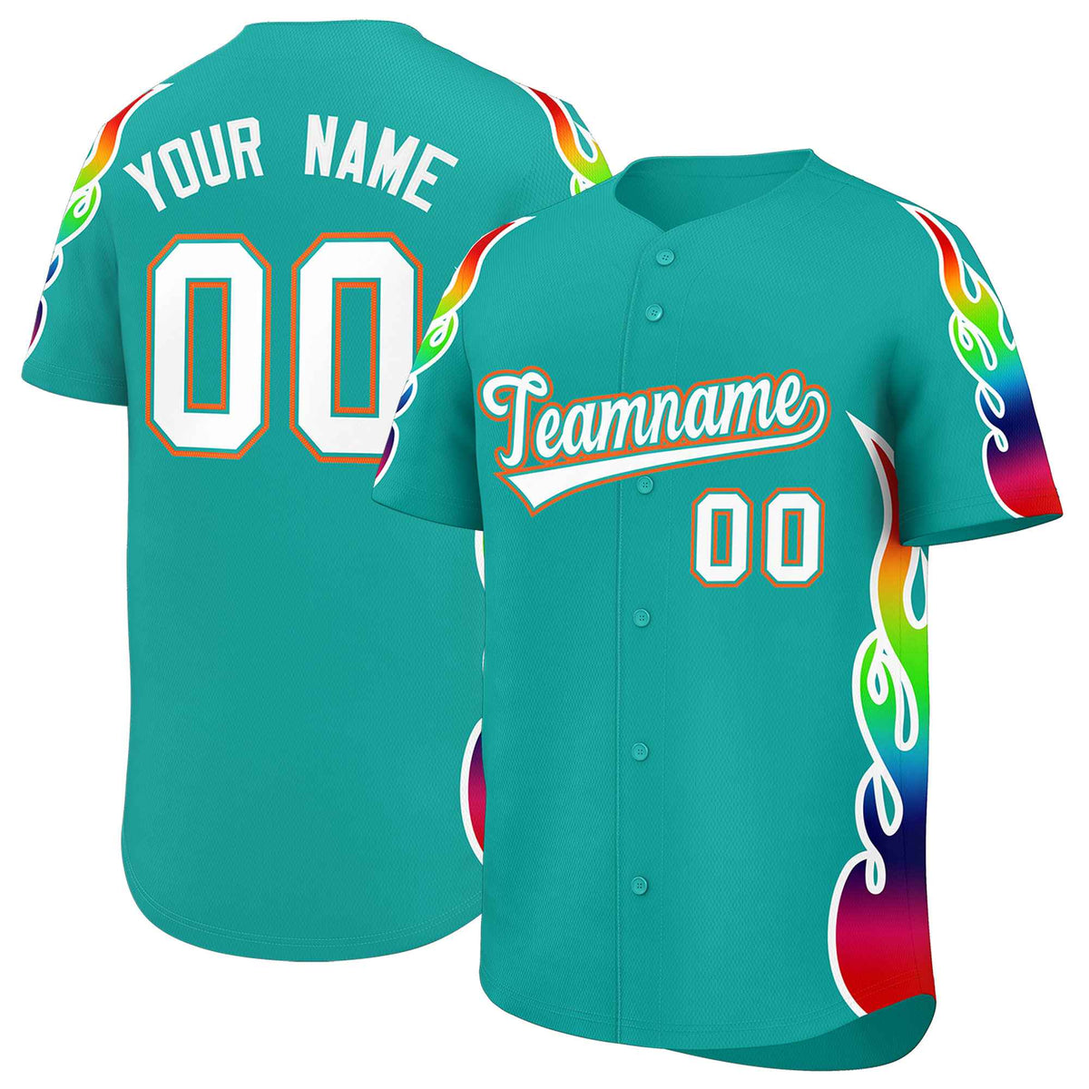Custom Aqua Graffiti Pattern Personalized Multicolored Flames Print Authentic Baseball Jersey| KXKSHOP